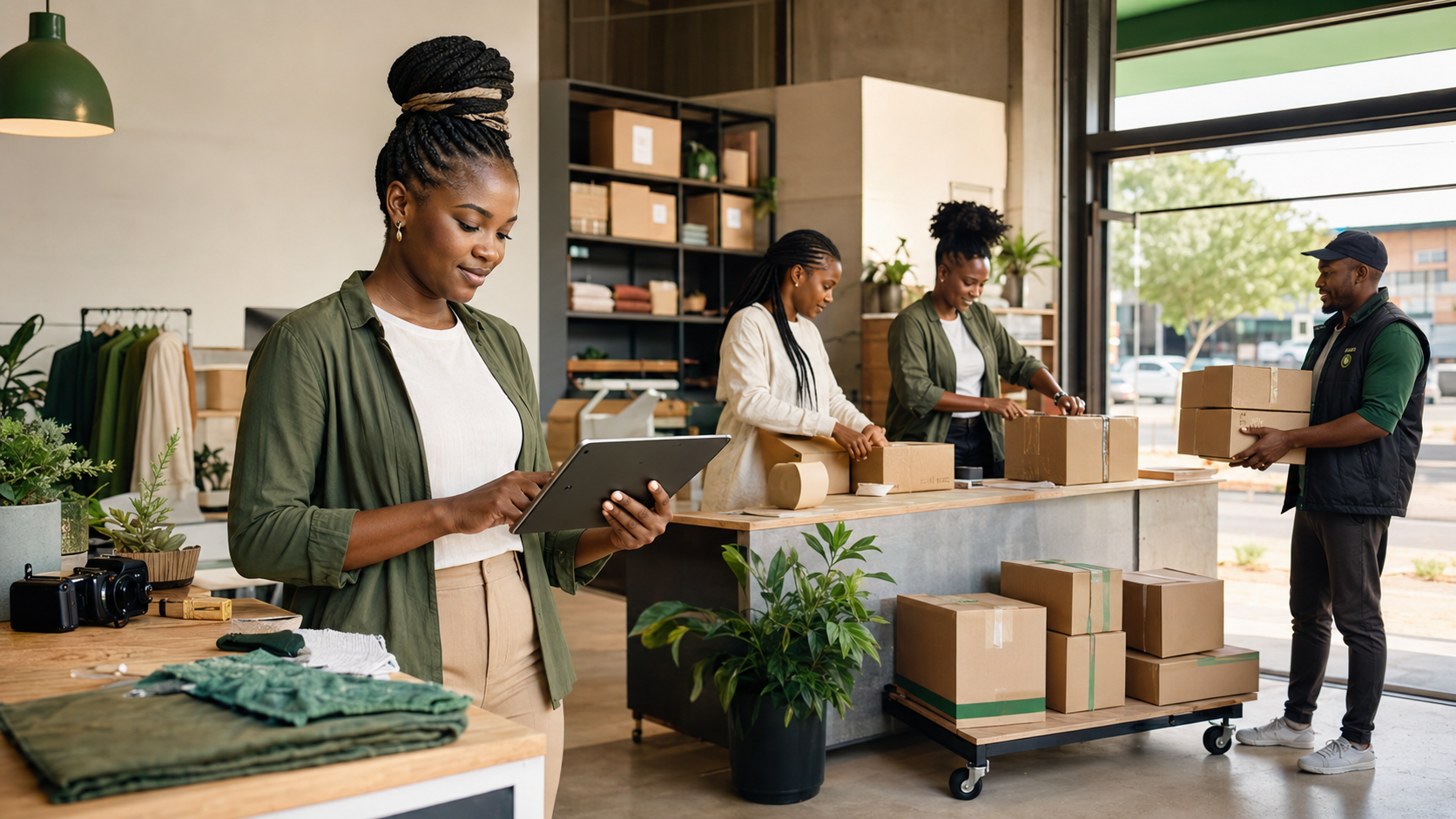 Botswana merchant preparing online orders